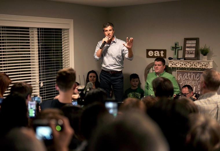 Image: Beto O'Rourke speaks with supporters at a meet-and-greet in Dubuque, Iowa, on March 16, 2019.
