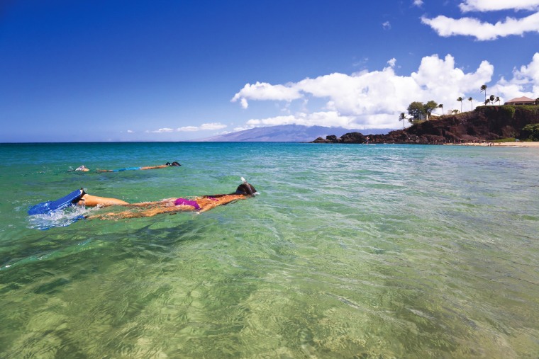 Couple snorkeling at the beach in Maui