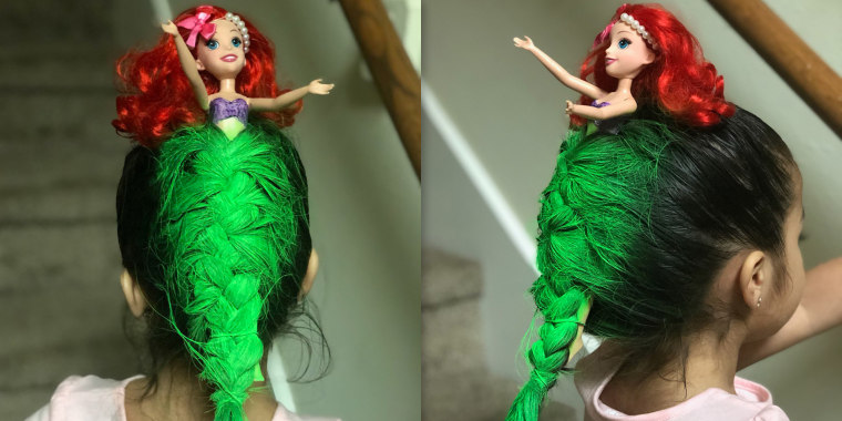mom makes amazing Little Mermaid hair for daughter