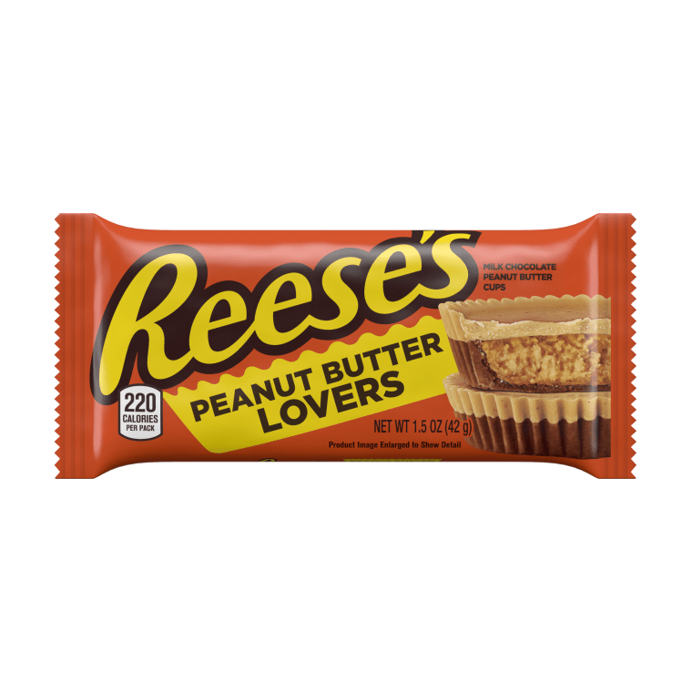 Reese's Peanut Butter Lovers Cups have half the chocolate of the classic Reese's cups.