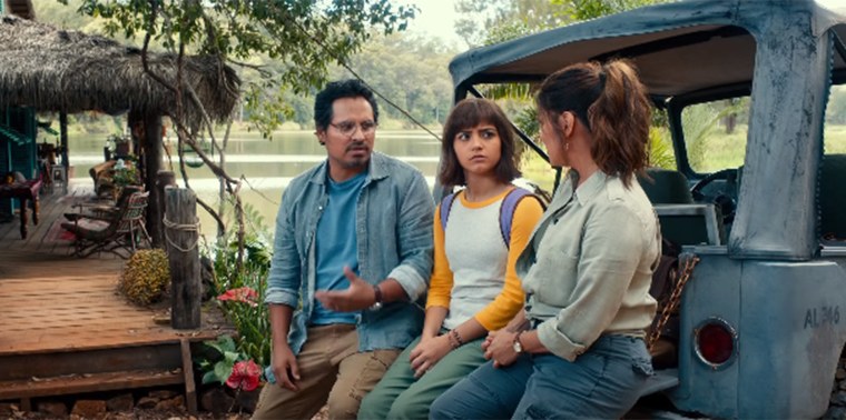 In the live-action adventure, Dora has to save her parents, played by Eva Longoria and Michael Pena.