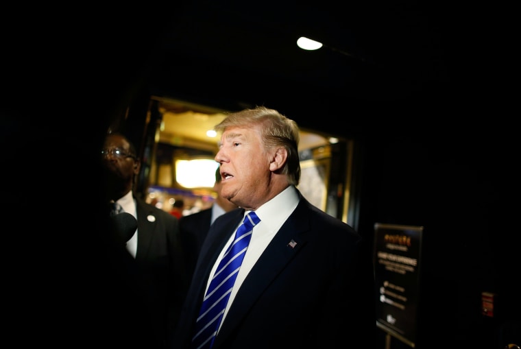 Donald Trump arrives at a campaign rally at the Treasure Island Hotel & Casino
