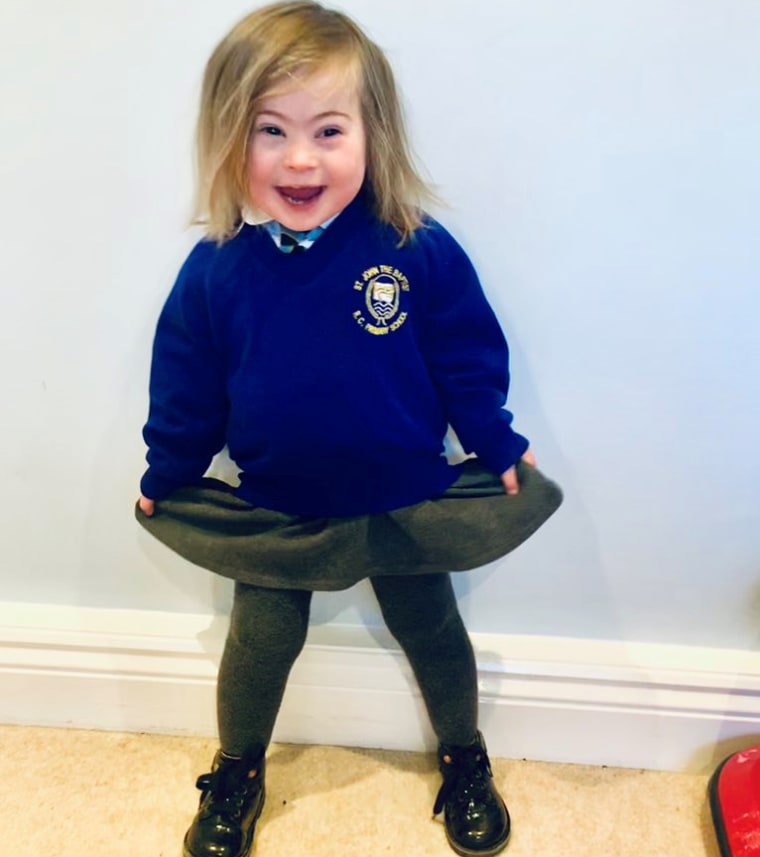 Rosie Barnett dressed for school at St. John the Baptist Primary School in the United Kingdom.