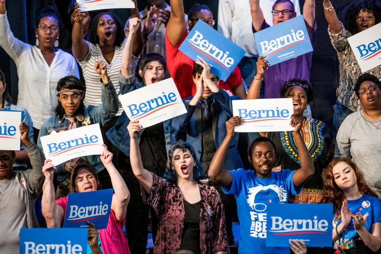 Image: Supporters cheer as Sen. Bernie Sanders, I-VT, addresses the crowd at a campaign event in South Carolina on March 14, 2019.