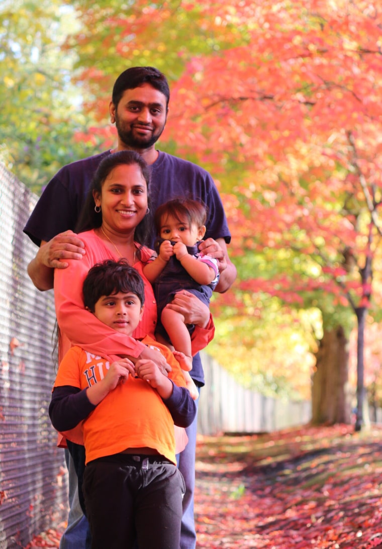 Image: Priya Chandrasekaran with her husband and two children.