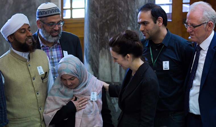 Image: New Zealand Prime Minister Jacinda Ardern meets with Muslim community leaders after the Parliament session in Wellington