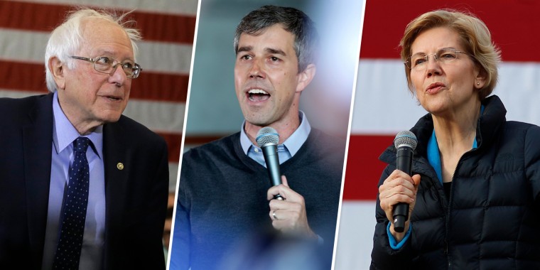 Image: Sen. Bernie Sanders, Beto O'Rourke and Sen. Elizabeth Warren.