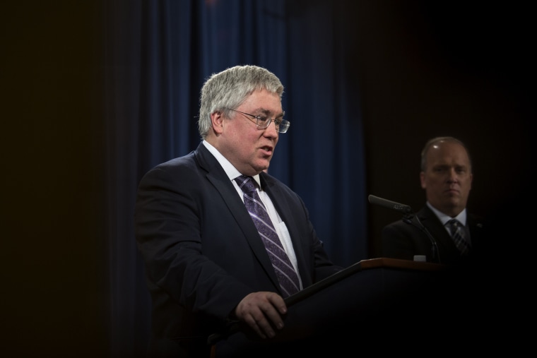 Image: West Virginia Attorney General Patrick Morrisey speaks at a press conference at the Department of Justice in Washington on Feb. 27, 2018.