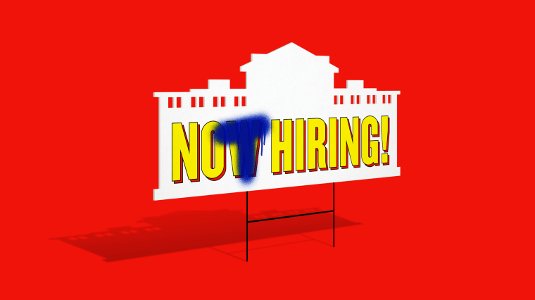 Illustration of a Now Hiring sign where the W in Now has been spray painted over with a T to read "Not Hiring."