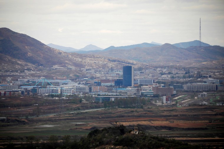Image: The inter-Korean Kaesong Industrial Complex as seen from the Dora observatory near the demilitarised zone separating the two Koreas, in Paju, South Korea