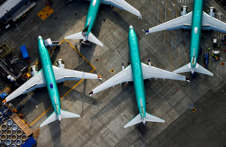 Image: Boeing 737 MAX airplanes on the tarmac at the Boeing Factory in Renton, Washington, on March 21, 2019.
