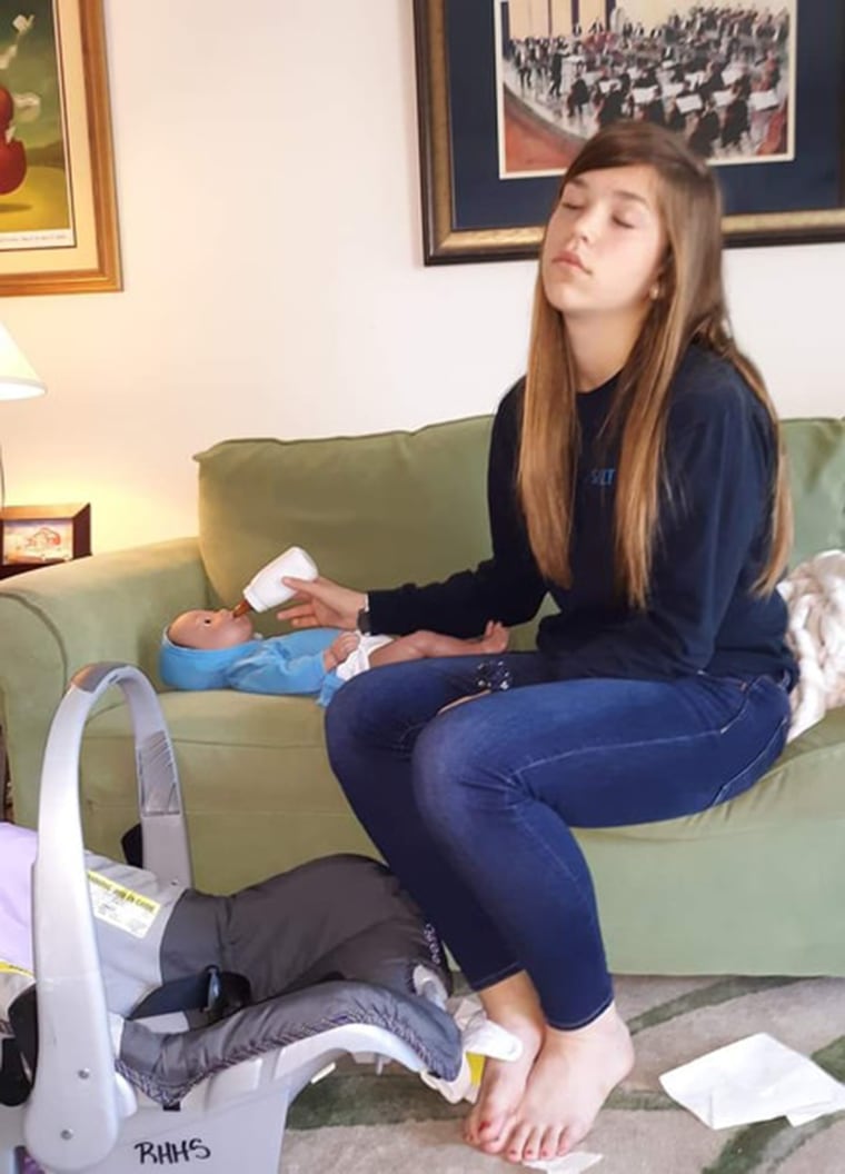 Olivia Galloway, 14, found herself exhausted caring for an interactive baby for a class in school. 