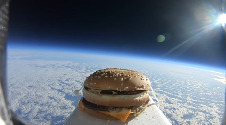 The Big Mac space burger shot from the GoPro above earth.