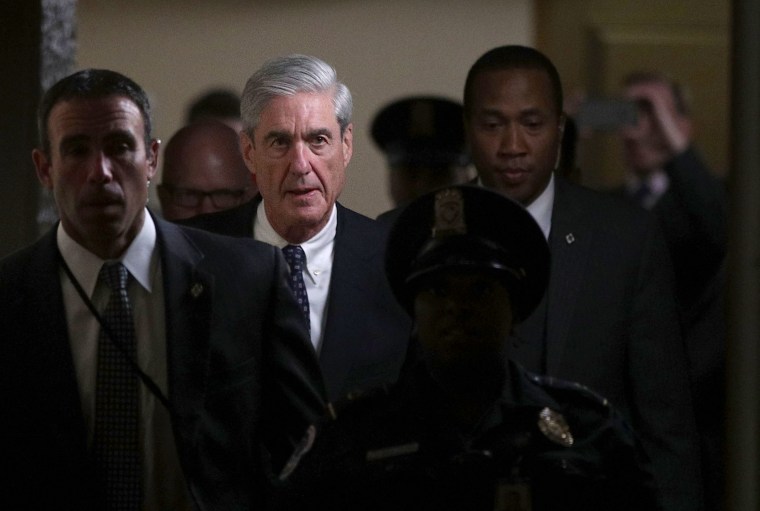 Image: Special counsel Robert Mueller leaves after a closed meeting with members of the Senate Judiciary Committee on June 21, 2017 at the Capitol in Washington, DC.