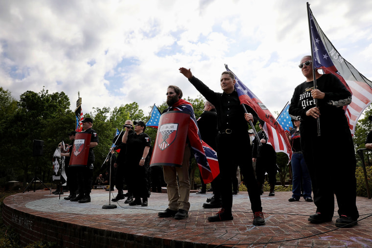 Image: Members of the National Socialist Movement hold a rally in Newnan, Georgia, on April 21, 2018.