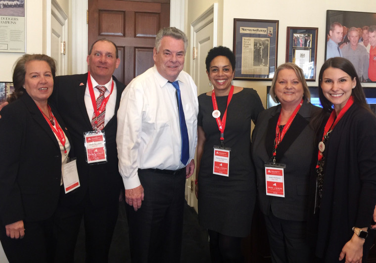 Sharon Epperson meets with Rep. Peter King, R-N.Y., and other advocates. King is a lead sponsor of a bipartisan bill (HR 594) that would increase federal funding for brain aneurysm research by $5 million a year for 5 years. Right now federal funding for this research is $2-5 million, according to the Brain Aneurysm Foundation.
