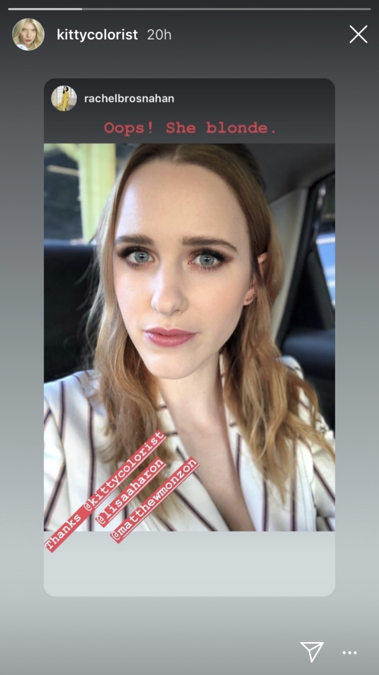 Colorist Kitty Greller shared an Instagram story originally posted by Rachel Brosnahan.