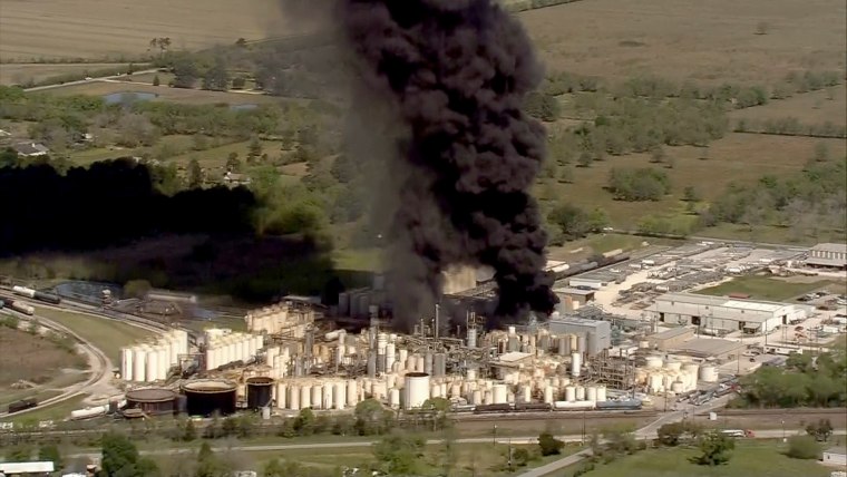Authorities said at least one person was killed Tuesday when isobutylene ignited and exploded at a chemical plant in Crosby, Texas.