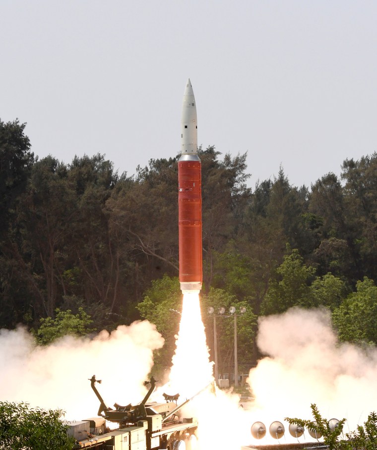 Image: A Ballistic Missile Defence (BMD) Interceptor takes off to hit one of India's satellites in the first such test, from the Dr. A.P.J. Abdul Kalam Island, in the eastern state of Odisha