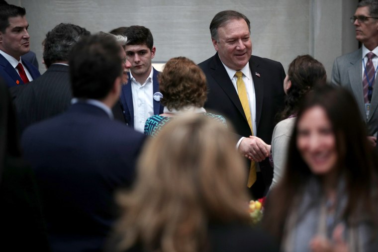 Image: Secretary of State Mike Pompeo spoke to families of American citizens held captive abroad during a reception at the State Department