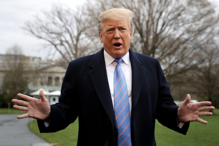 Image: President Donald Trump speaks to the media as he departs the White House on April 5, 2019.
