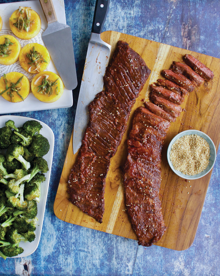 Gochujang Skirt Steak with Scallion, Polenta and Broccoli