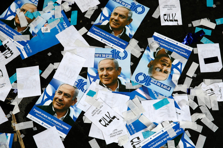 Image: Likud campaign posters showing Prime Minister Benjamin Netanyahu
