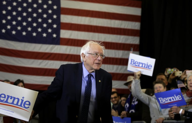 Image: Sen. Bernie Sanders arrives for a campaign rally in Concord, New Hampshire, on March 10, 2019.