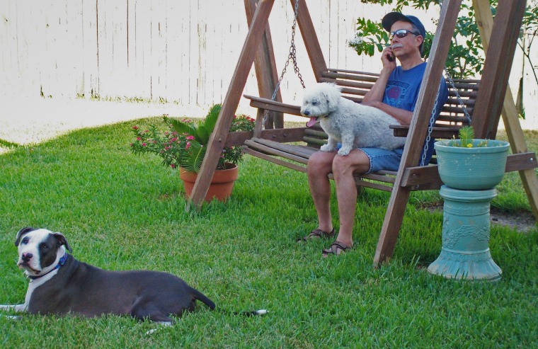 George Gallegos with his dogs.