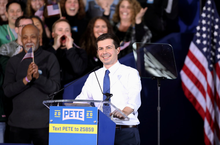 Image: Mayor Pete Buttigieg speaks during a rally announcing his presidential bid in South Bend, Indiana, on April 14, 2019.