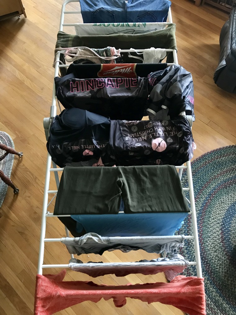 Aerial view of the laundry rack with my clothes on it