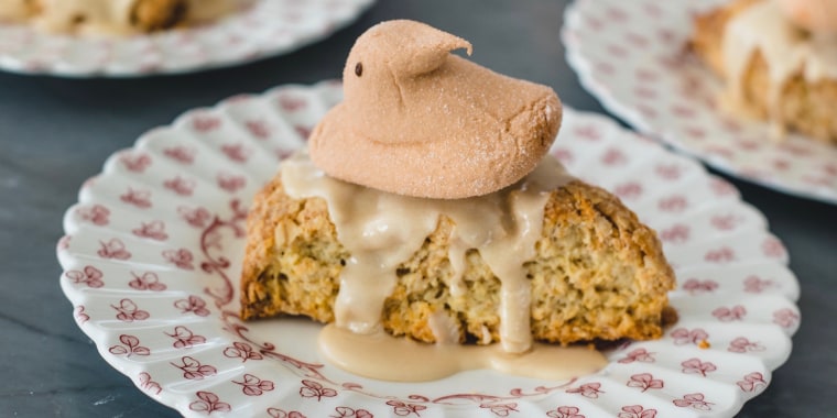 Make oatmeal scones with maple glaze and leftover pancake-flavored Peeps!