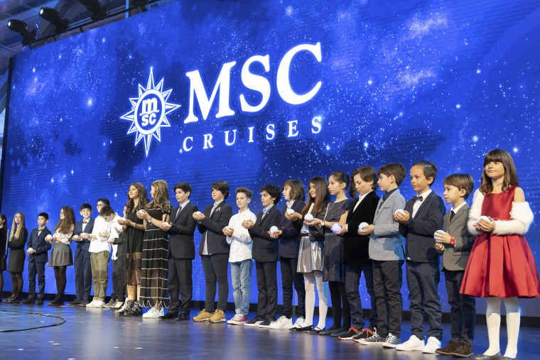March 2, 2019 MSC Bellissima naming ceremony with kids on stage