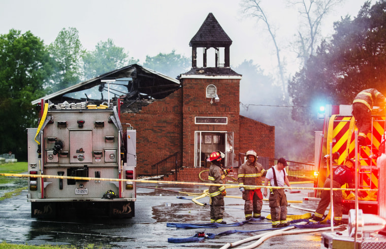 Firefighters and fire investigators respond to a fire at Mt. Pleasant Baptist Church in Opelousas, Louisiana, on April 4, 2019.