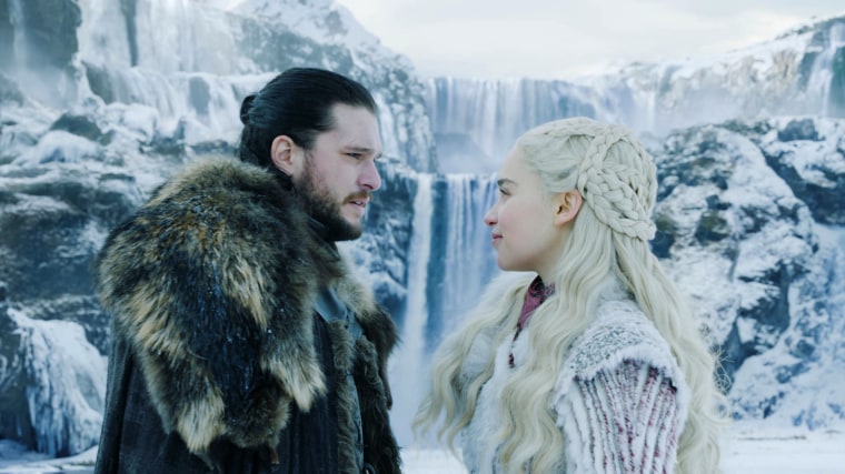 Kit Harington and Emilia Clarke in a scene from season eight of "Game of Thrones."
