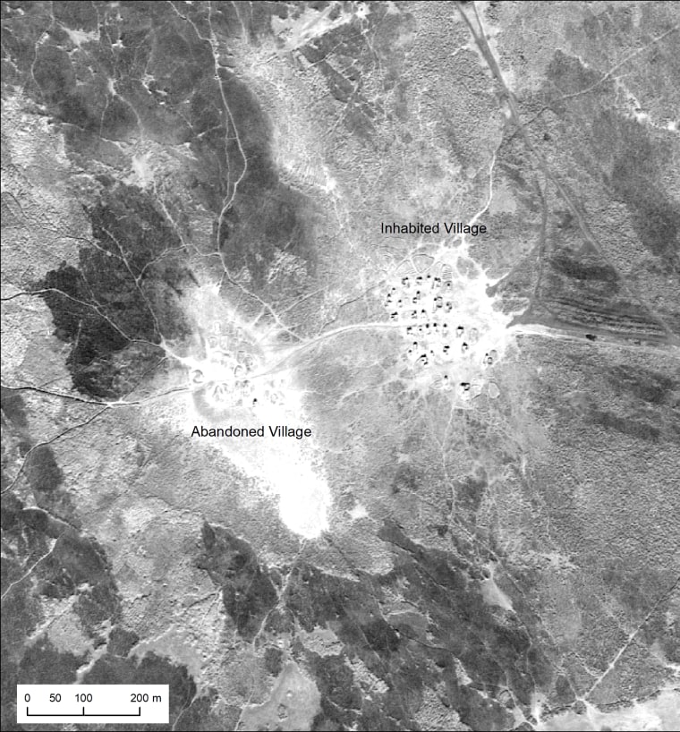 Image: Shots from the U-2 planes allow viewers to pinpoint individual reed huts in Iraq's Mesopotamian marshes in 1960.