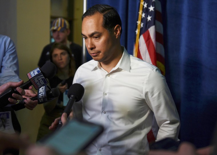 Image: U.S. 2020 Democratic presidential candidate Julian Castro answers questions from the media after a rally in San Antonio