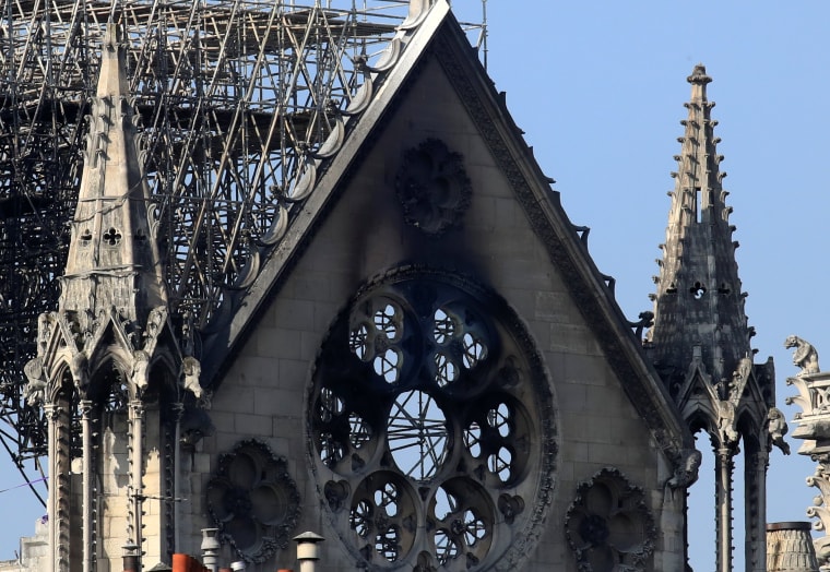 Image: A damaged section of Notre Dame Cathedral in Paris
