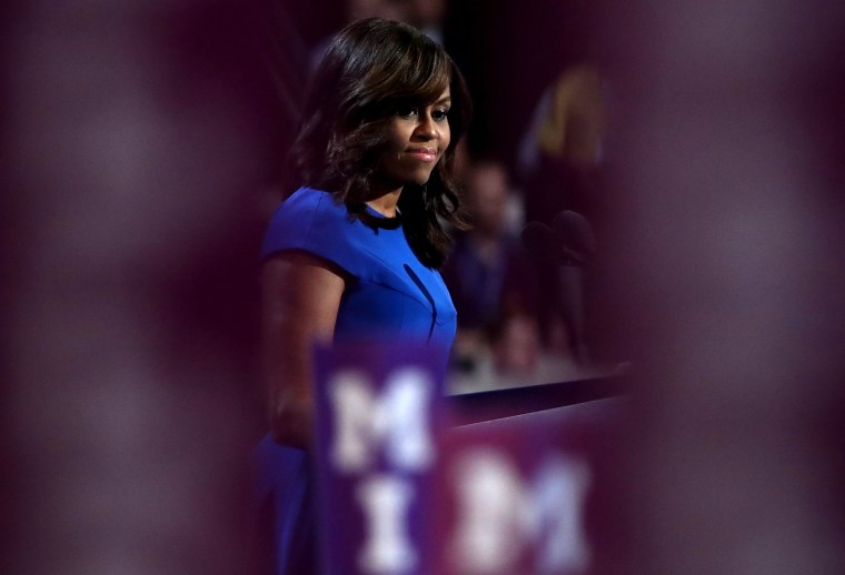 Image: Michelle Obama speaks at the Democratic National Convention in Philadelphia on July 25, 2016.