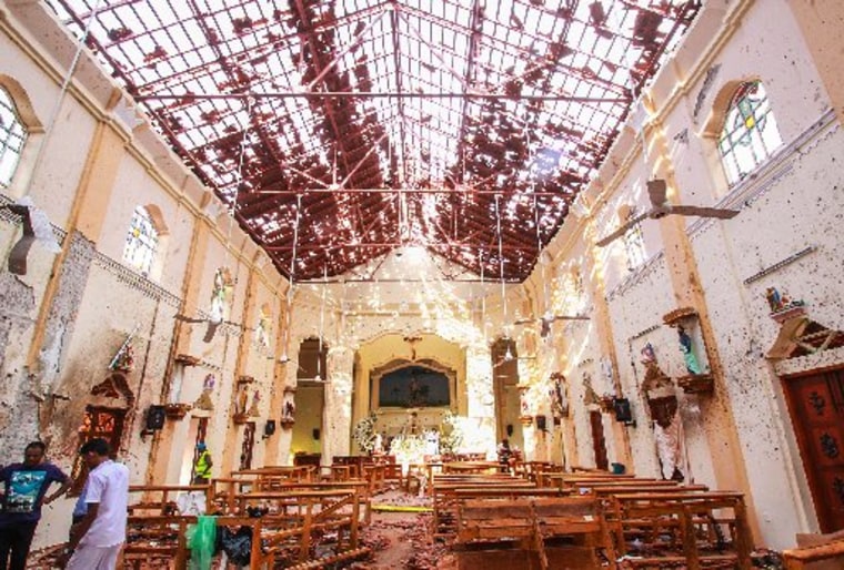 Sri Lankan officials inspect St. Sebastian's Church in Negombo