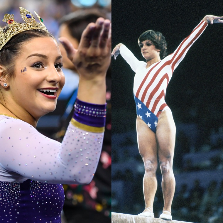 McKenna Kelley, left, and her mom, Mary Lou Retton, at the 1984 Summer Olympics.
