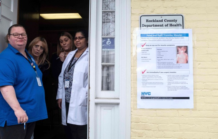 Image: Nurses wait for patients at the Rockland County Health Department in Haverstraw, New York, on April 6, 2019.