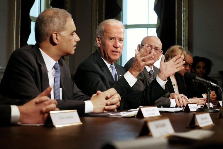 Image: Vice President Joe Biden speaks at a meeting with gun violence survivors and gun safety advocacy groups in the Eisenhower Executive Office Building on Jan. 9, 2013.
