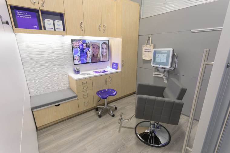 Image: The inside of a SmileShop, where customers can get a 3D scan of their teeth before receiving a custom pair of aligners