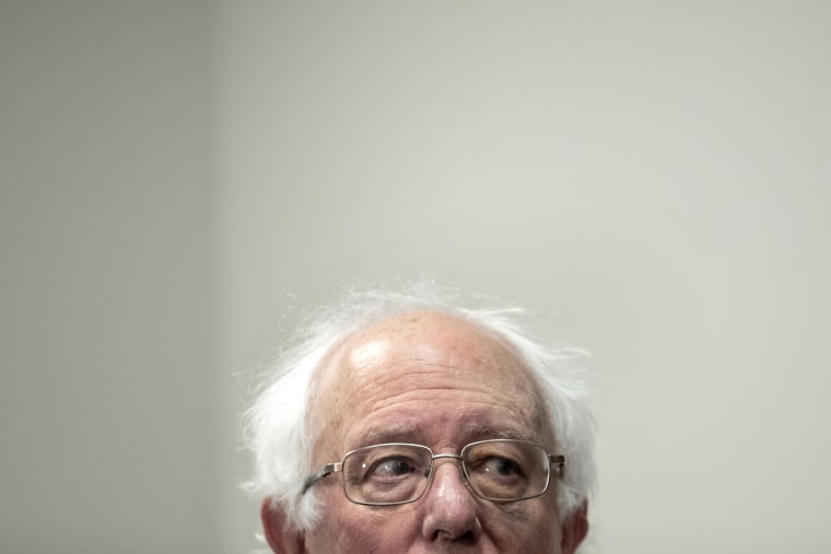 Image: Sen. Bernie Sanders, I-VT, at a press conference at the Capitol on March 28, 2019.