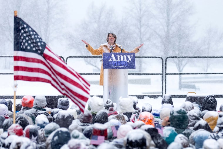 Image: Sen. Amy Klobuchar, D-Minn., announces her candidacy for president in Minneapolis on Feb. 10, 2019.