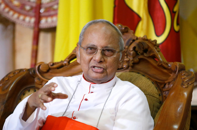 Image: Cardinal Malcolm Ranjith, the archbishop of Colombo, speaks at a news conference at his residence in Colombo, Sri Lanka