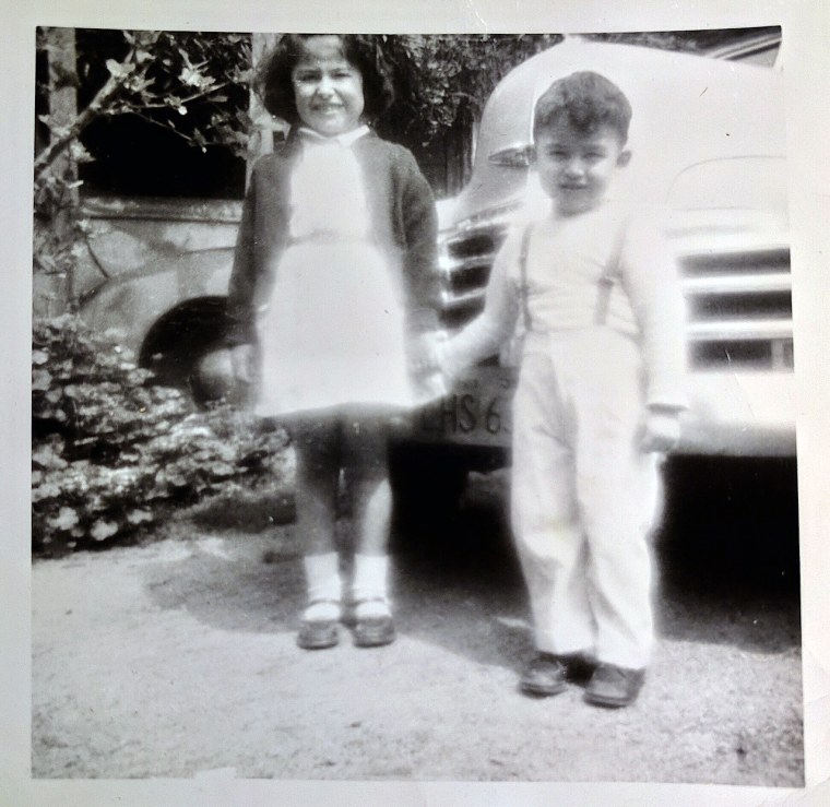 Louie Perez with his sister Carmen, courtesy of Louie Perez. This photo inspired several paintings in Perez's book Good Morning Aztlan