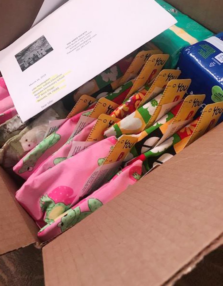 Native American volunteers sew first moon time bags, which the Kwek Society gives to girls experiencing their first period.