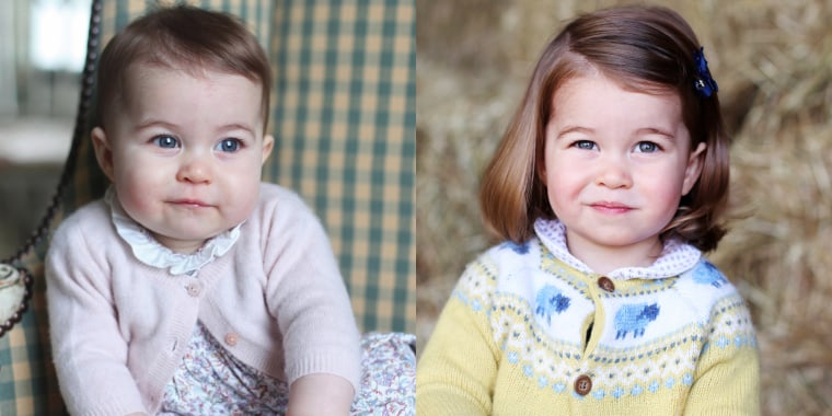 Princess Charlotte pictured on her first birthday in 2016 (left) and second birthday in 2017 (right).